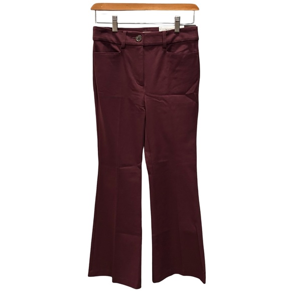 LOFT Petite Sutton Flare Pants in Bi-Stretch, Burgundy, Size 0P, NWT - Picture 2 of 6